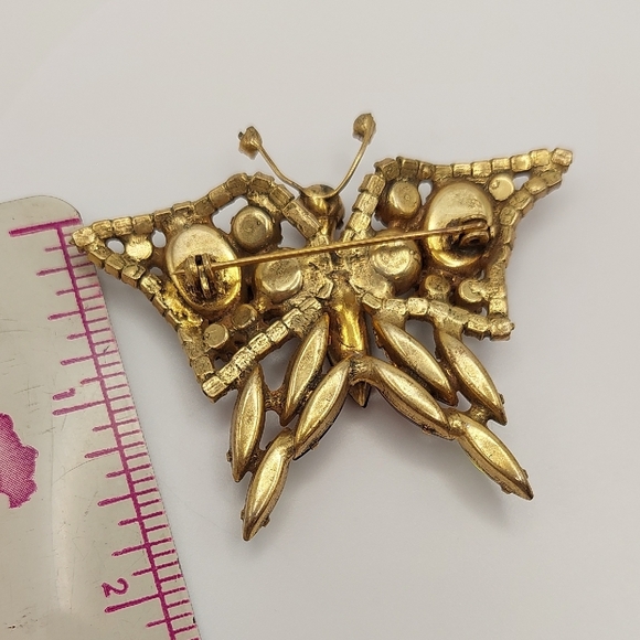 Vintage Butterfly Brooch Mid Century Multicolor Glass Crystals - Picture 6 of 16